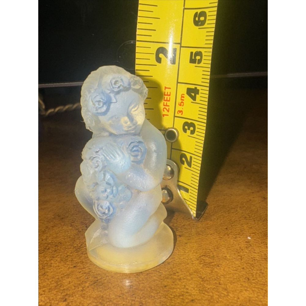 Sabino Art Glass Paris France Opalescent Crystal Child Cherub Roses Figurine - Picture 9 of 11